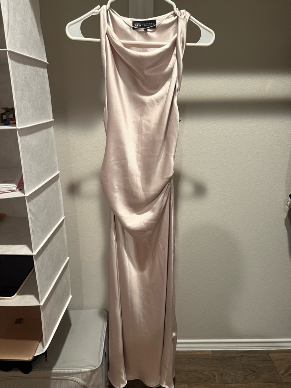 Zara XS Pale Blush Satin Cowl Neck Maxi Dress